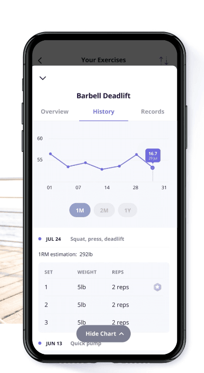 Coaching app showing training history and performance tracking